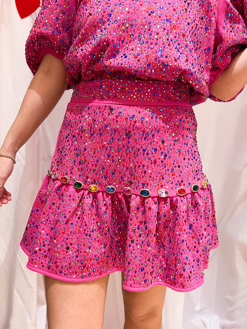 Queen of Sparkle Hot Pink Jewel Rhinestone Flounce Skirt
