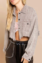 Corduroy Cropped Jacket - Gray