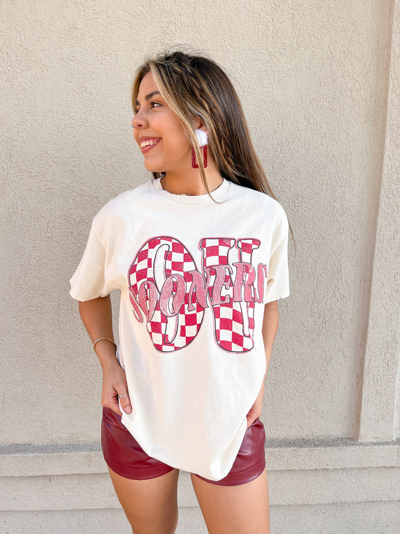 OU Twisted Check Thirfted Tee