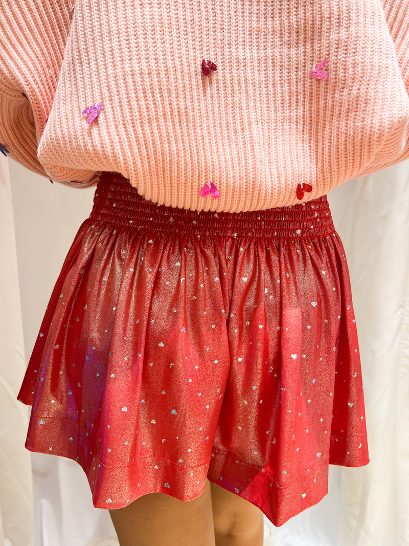 Queen of Sparkles Glitter Heart Red Swing Shorts 