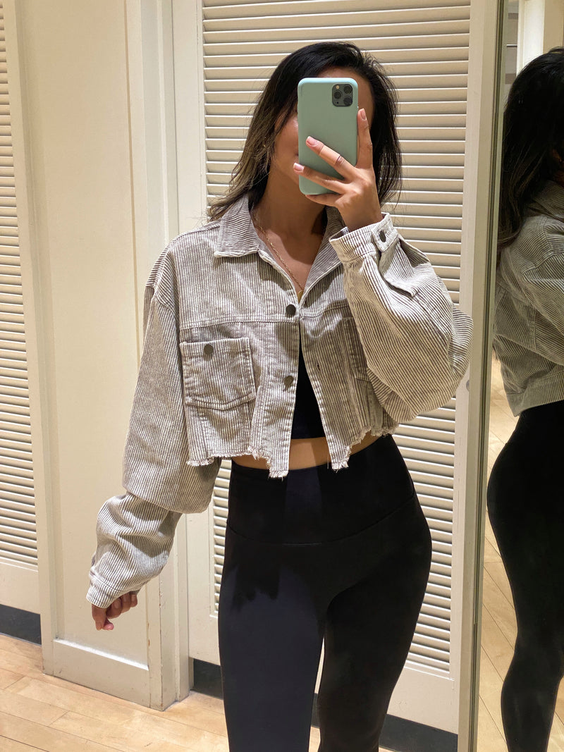 Corduroy Cropped Jacket - Gray
