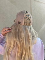 Ponytail Repurposed Leopard Hat - Tan