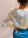 Maisie Shoulder Pad Sequin Top - White