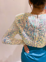 Maisie Shoulder Pad Sequin Top - White