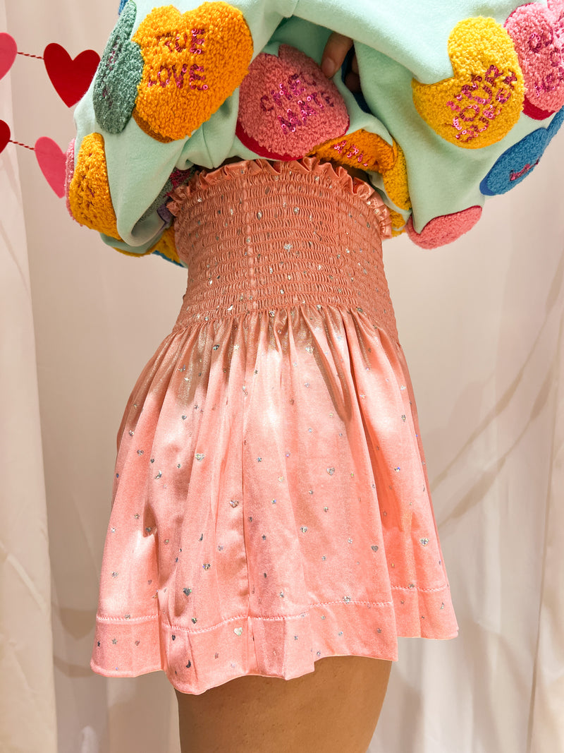Queen of Sparkles Glitter Heart Peach Swing Shorts