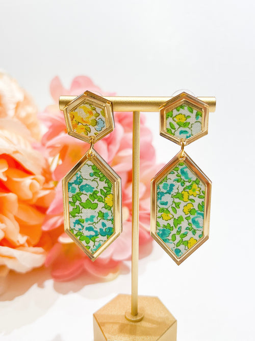 Green Spring Floral Hex Earring