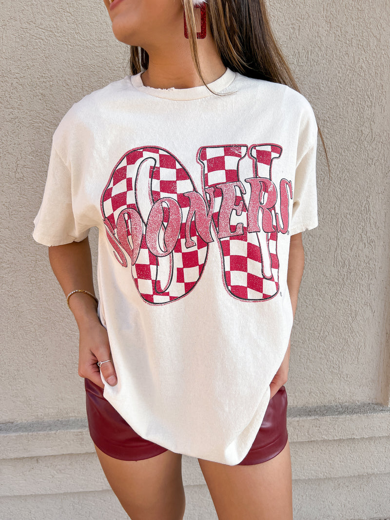OU Twisted Check Thirfted Tee
