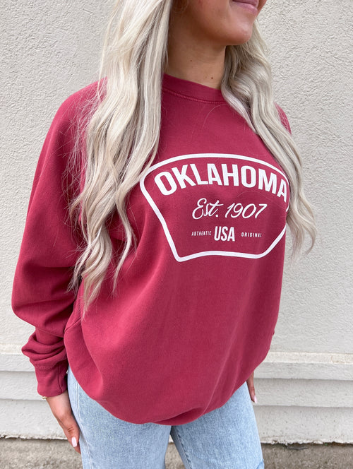 maroon Oklahoma 1907 Sweatshirt 