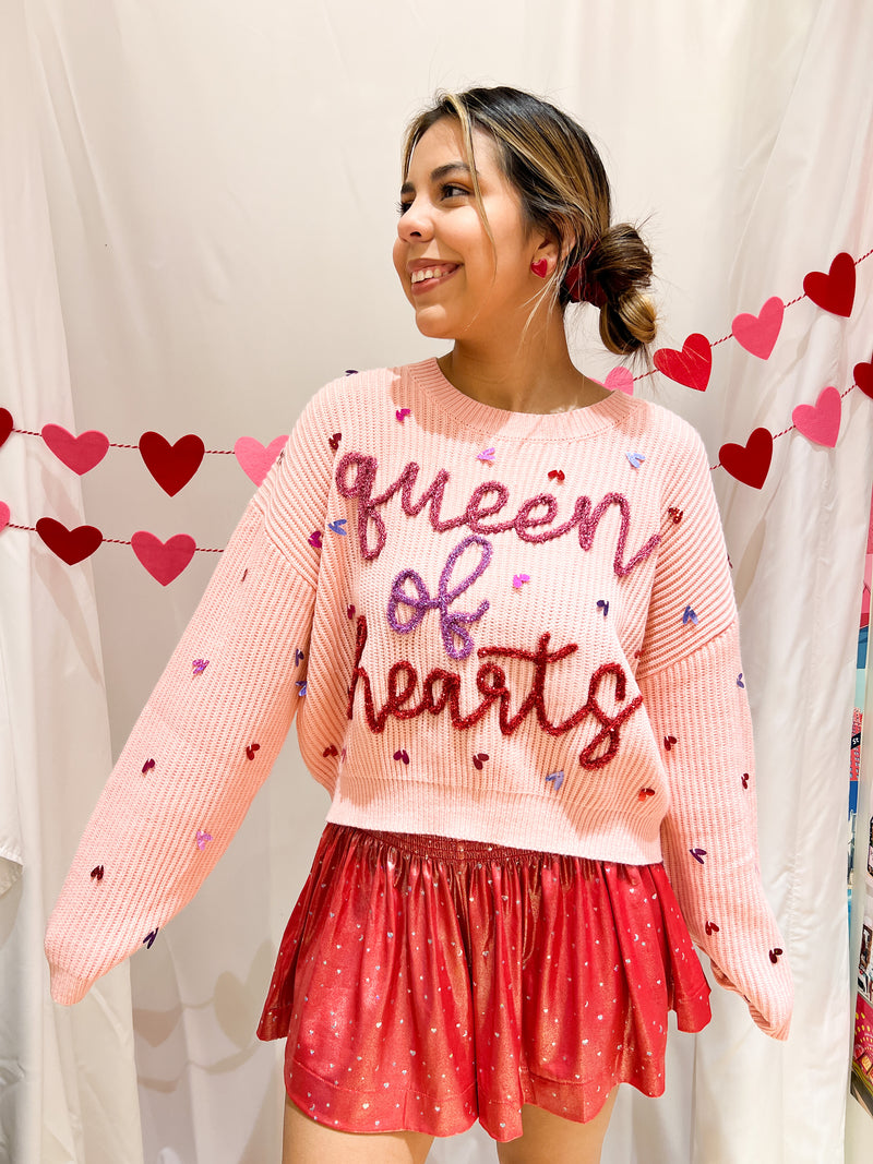 Queen of Sparkles Queen of Hearts Cropped Sweater