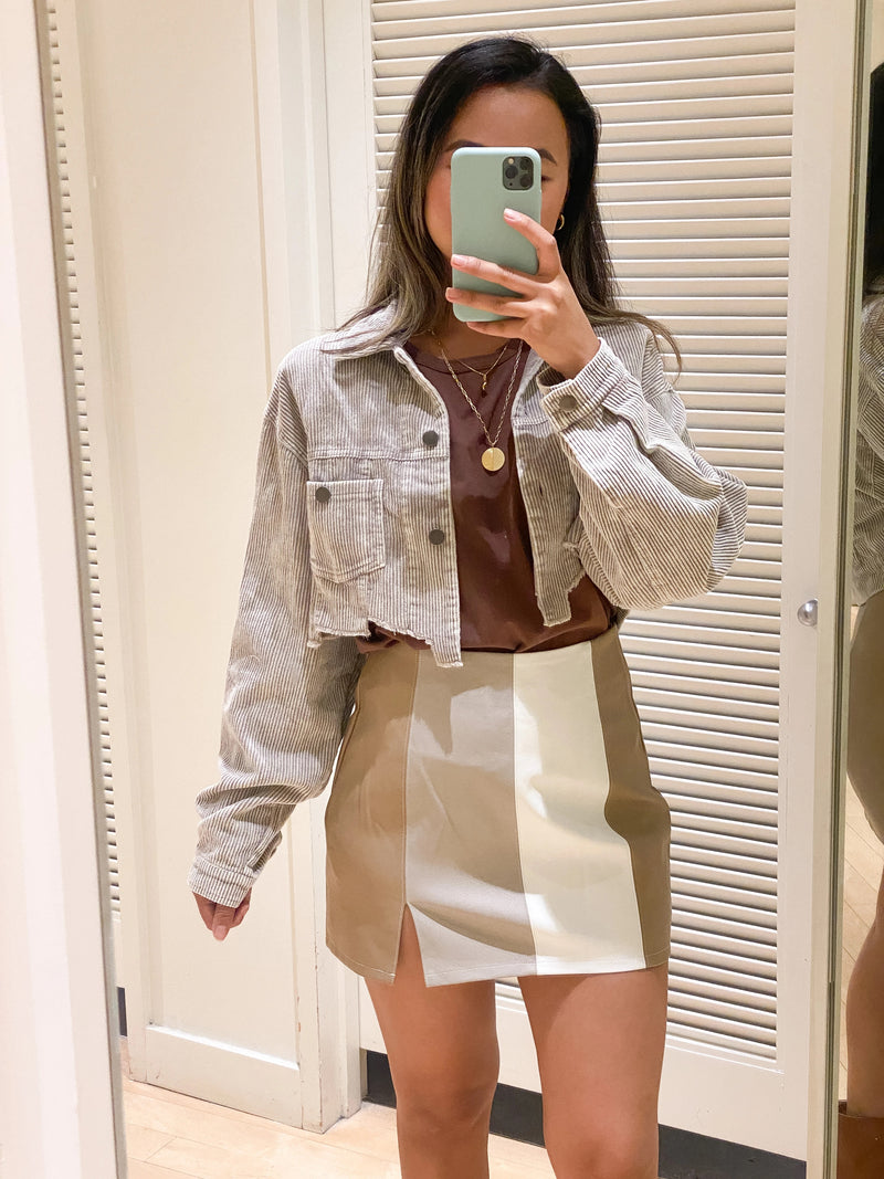 Corduroy Cropped Jacket - Gray