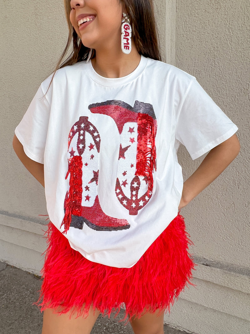Red Sequin Boot Tee