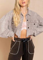 Corduroy Cropped Jacket - Gray