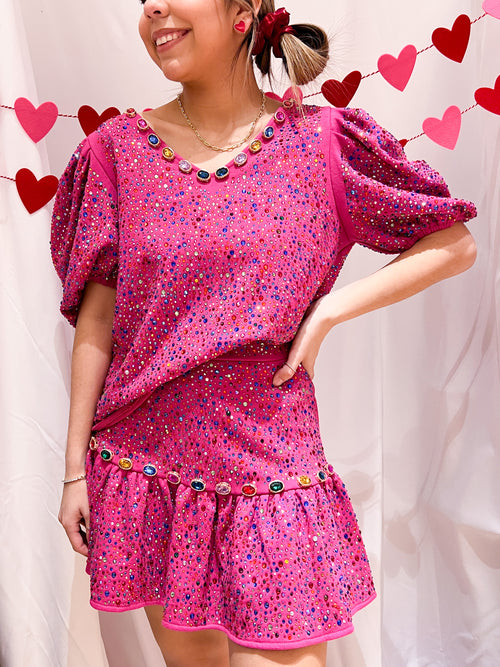 Queen of Sparkle Hot Pink Jewel Rhinestone Top