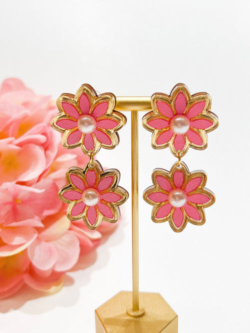 Pink Double Daisy Easter Earring