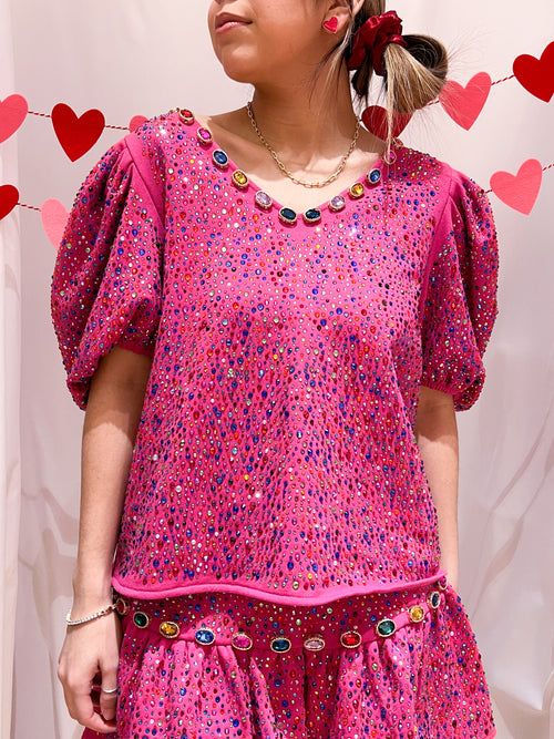 Queen of Sparkle Hot Pink Jewel Rhinestone Top