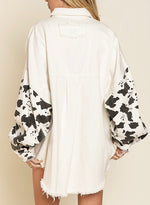 White Denim Cow Print Jacket