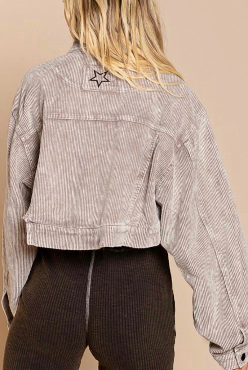 Corduroy Cropped Jacket - Gray
