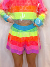 Neon Stripe Clear Sequin Shorts