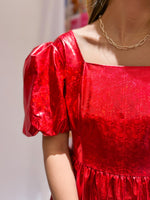 Holographic Poof Sleeve Dress - Red
