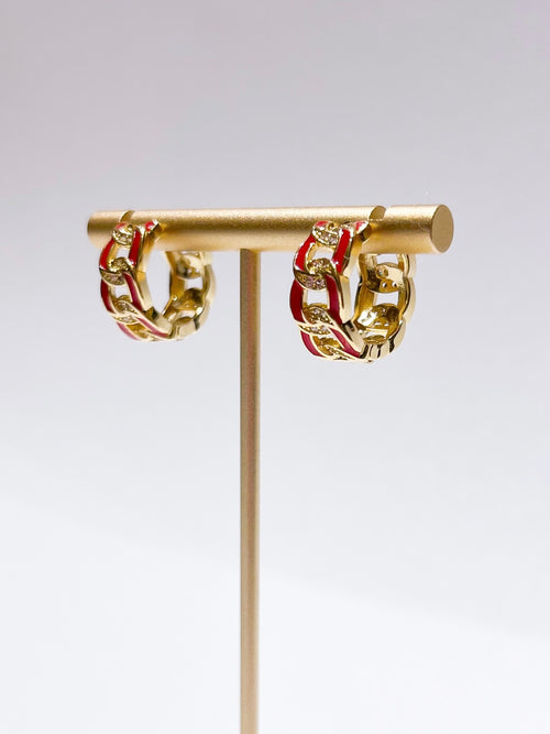 red Anna Square Huggies Earrings