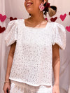 Queen of Sparkle White Rhinestone Poof Sleeve Top