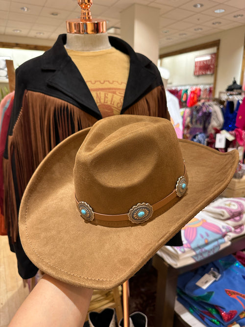 Brown Western Hat with Turquoise Belt 