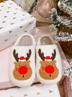 Holiday Reindeer Fuzzy Slipper - Red