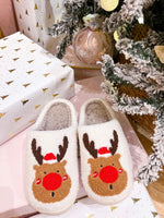 Holiday Reindeer Fuzzy Slipper - Red