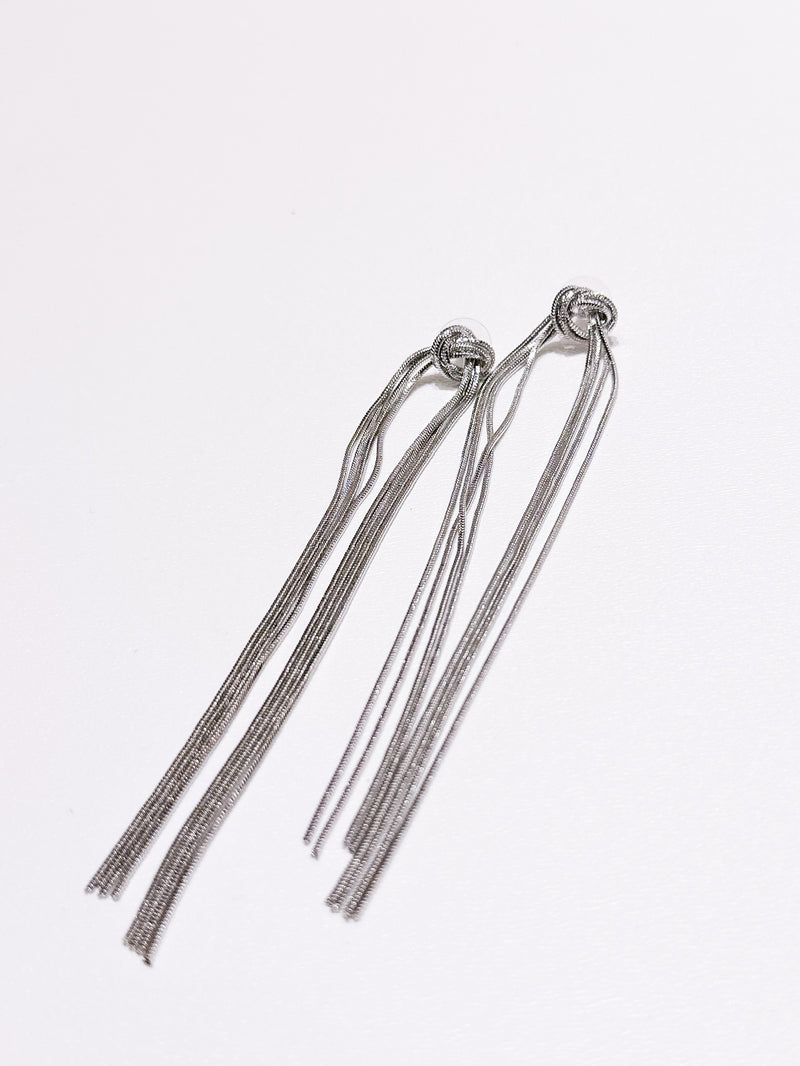 Knot Chain Drop Earring- Silver