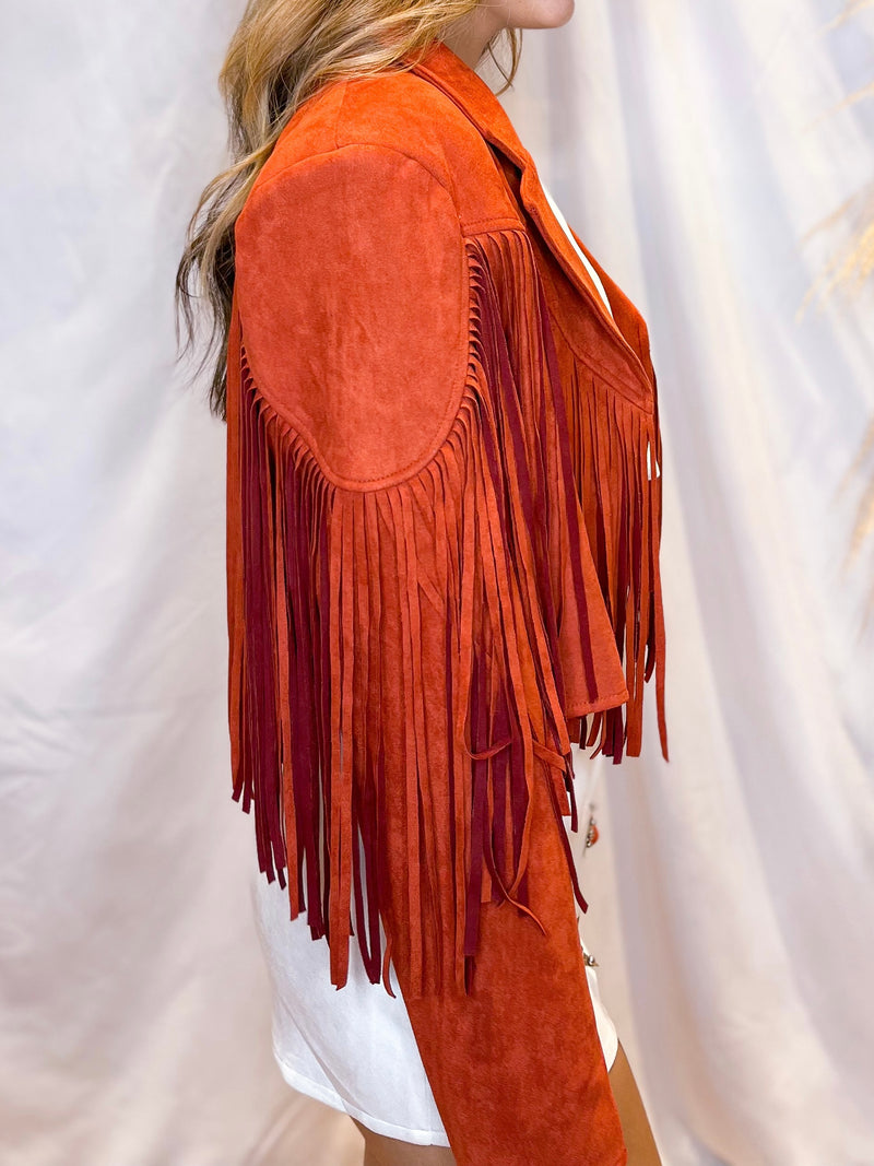 Suedette Fringe Jacket -Rust