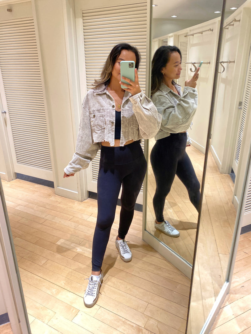 Corduroy Cropped Jacket - Gray