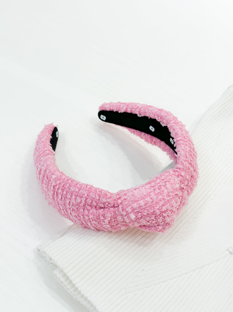 Pink Tweed Knot Headband